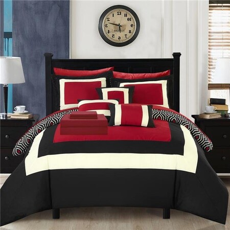 Chic Home Chic Home CS4458-US Reversible Hotel Collection King Size Bed in a Bag Comforter Set; Red - 10 Piece CS4458-US